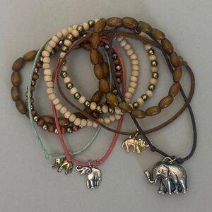 American Eagle Outfitters 9 Elephants & Beaded Bracelets Set